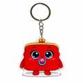 Red cartoon character keychain with a pacifier on a white background