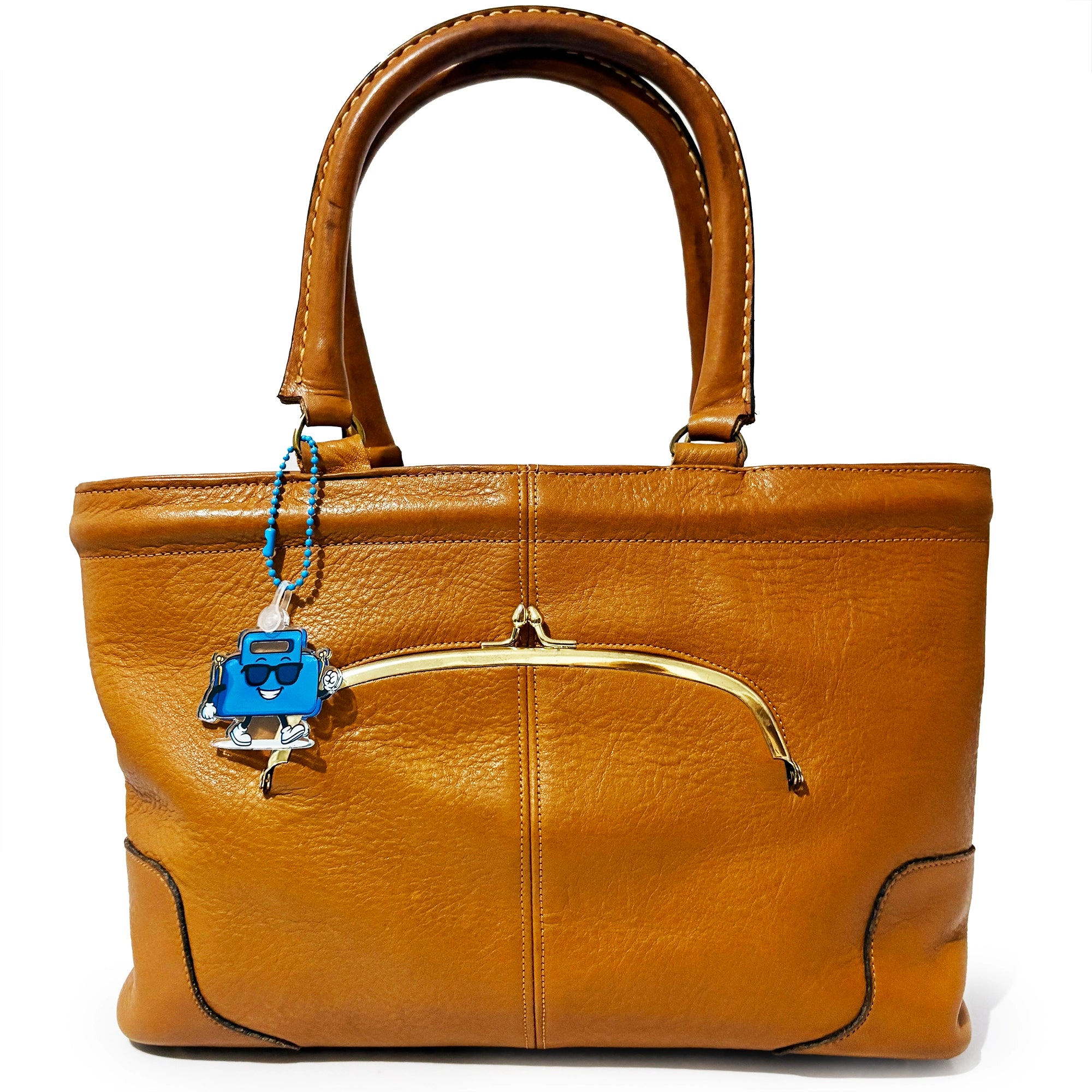 Charmlingz Gemini Blue key ring bag charm on vintage handbag