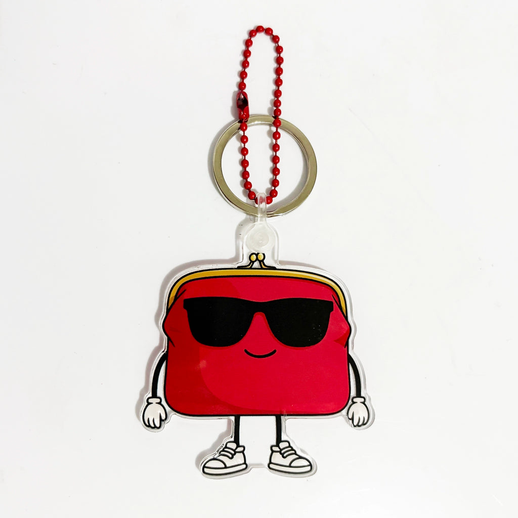 Flopsy Bag Charm Red Kiss Lock Handbag Shape with key ring and ball chain
