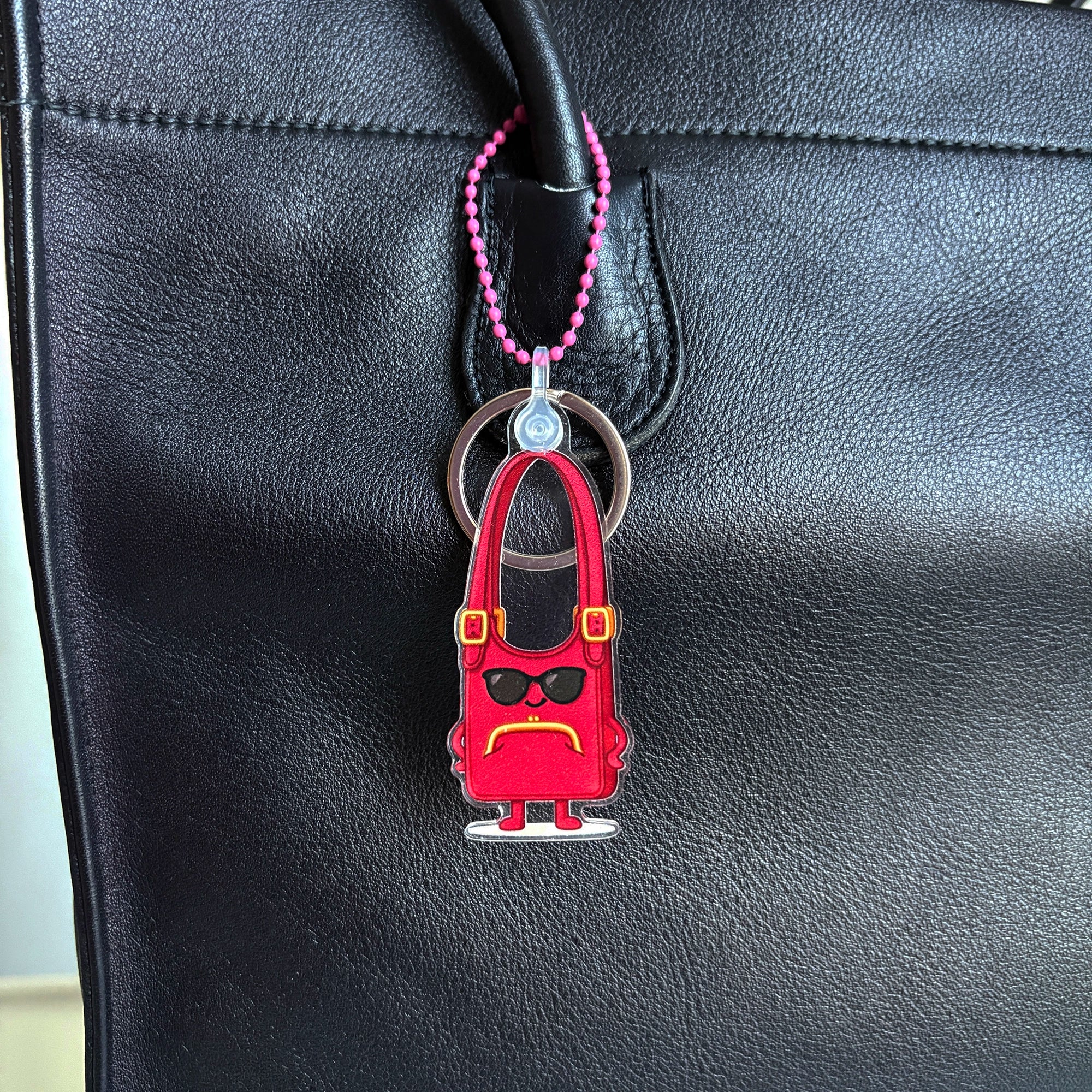 Close up of Teary Bag Charm Key Ring Tear Drop Shape