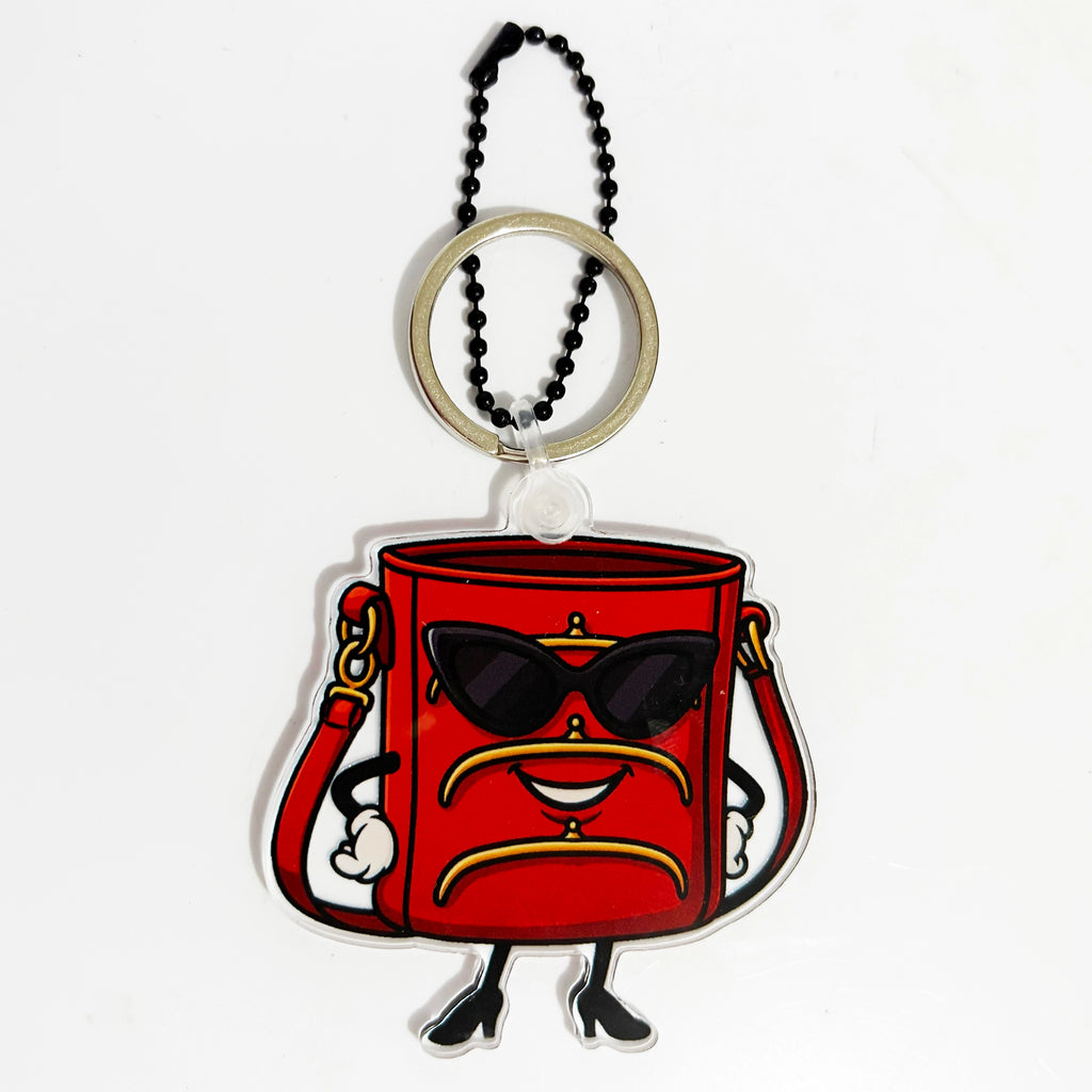 TriFramea Red bucket purse character keychain bag charm with sunglasses