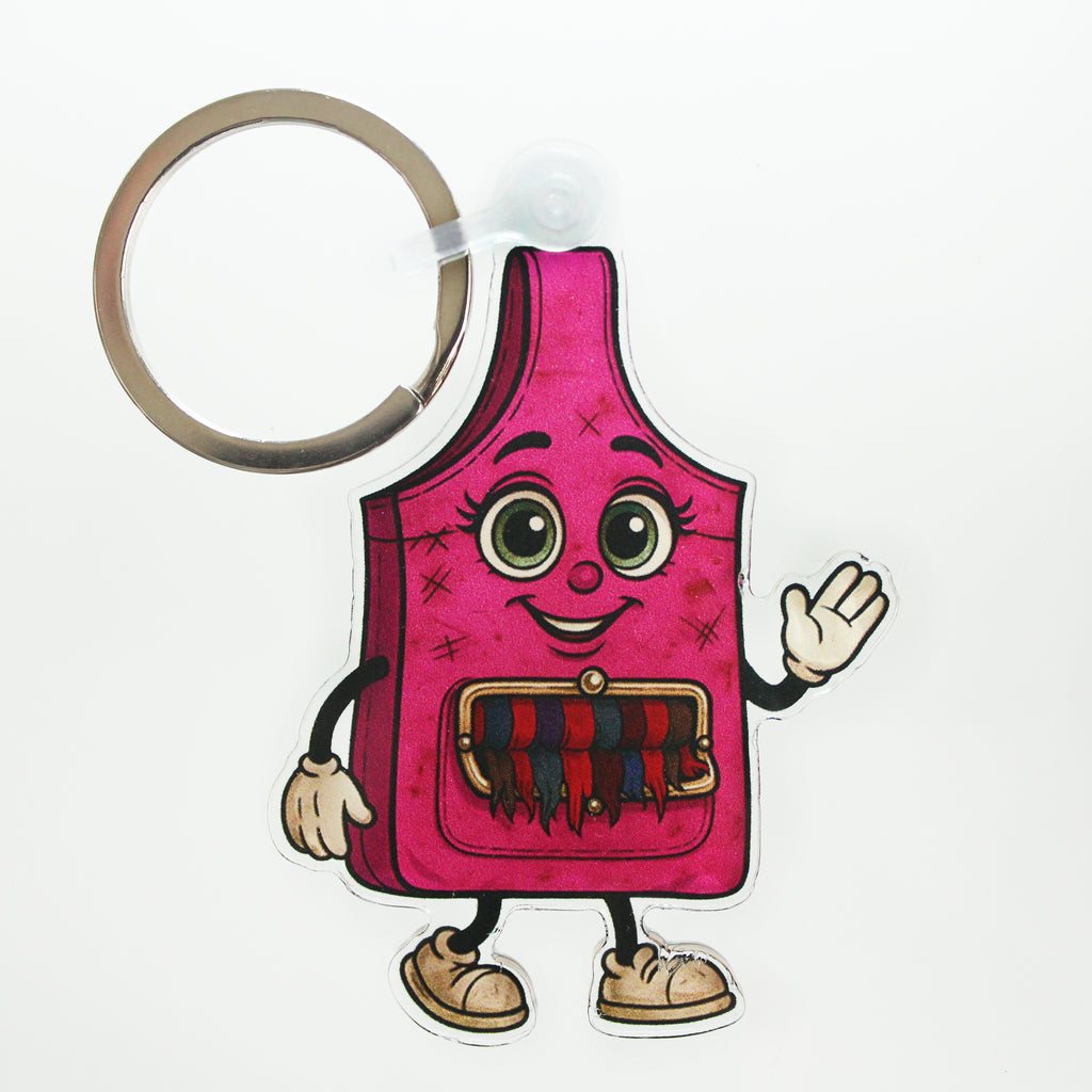 ReLuvable Slingy pink bag charm with distressed look and fringe pocket.